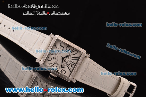Franck Muller Master Square Swiss Quartz Steel Case with Diamond Bezel and Black Leather Strap - Click Image to Close